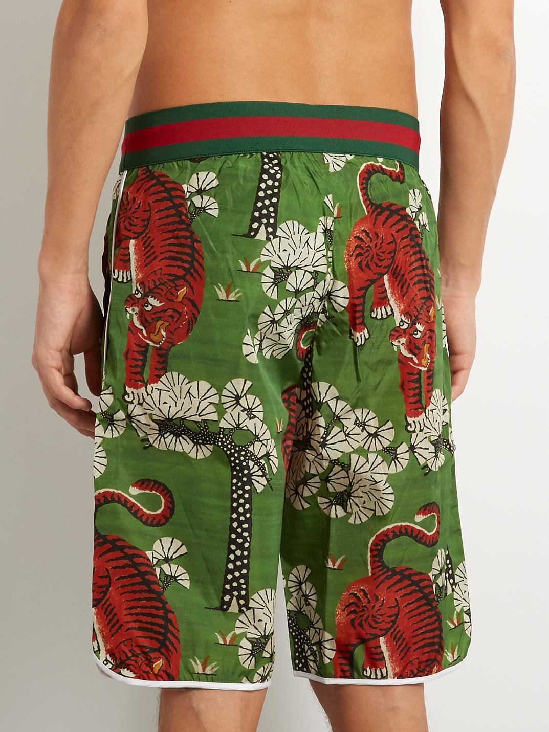 Gucci Synthetic Bengal Print Swim Shorts in Green for Men Lyst